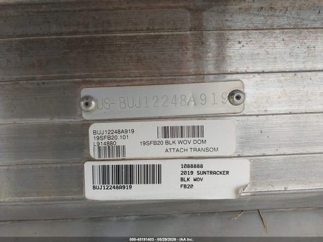 Aukcja sprzedaży 2019 Tracker Pontoon, vin: BUJ12248A919, numer aukcji: 45191403