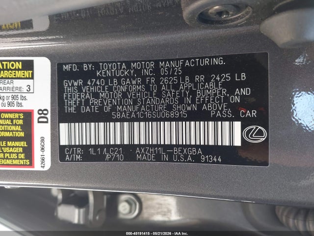 Lexus Es 300h Luxury 2025 58AEA1C16SU068915 Image 9