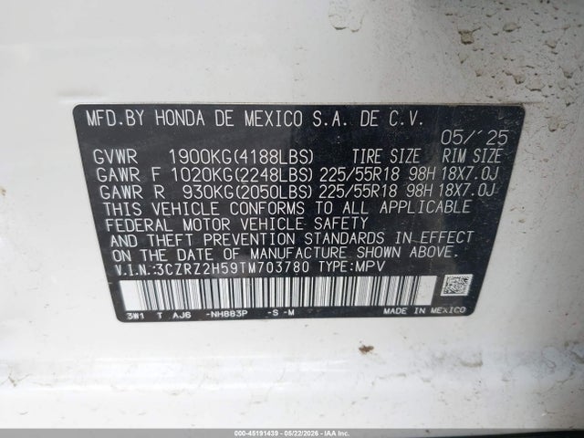 Продажа на аукционе авто 2026 Honda Hr-v Awd Sport, vin: 3CZRZ2H59TM703780, номер лота: 45191439