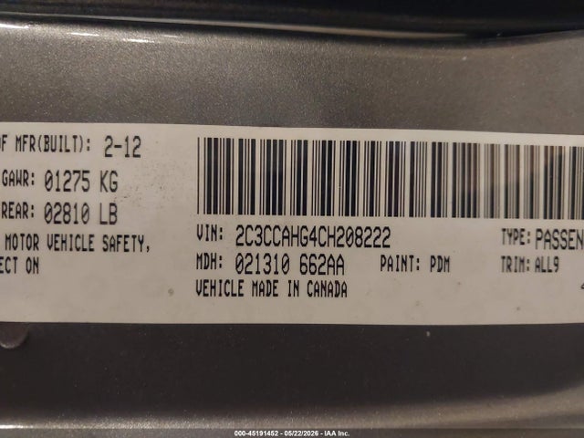 Продаж на аукціоні авто 2012 Chrysler 300 Limited, vin: 2C3CCAHG4CH208222, номер лоту: 45191452