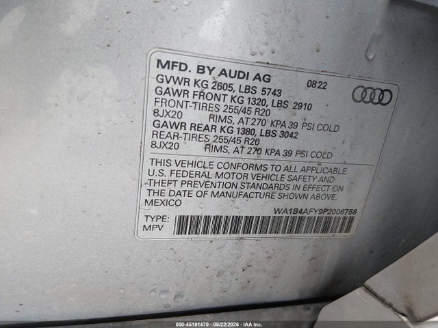 Aukcja sprzedaży 2023 Audi Sq5 Premium Plus Tfsi Quattro Tiptronic, vin: WA1B4AFY9P2006758, numer aukcji: 45191470