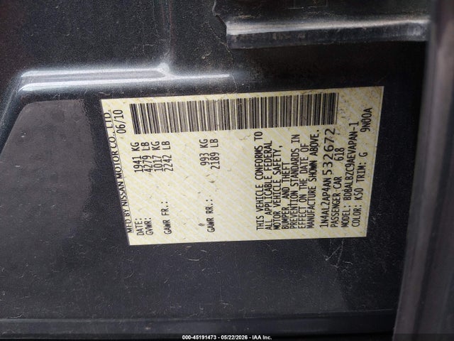 Aukcja sprzedaży 2010 Nissan Altima 2.5 S, vin: 1N4AL2AP4AN532672, numer aukcji: 45191473