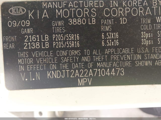 2010 Kia Soul + მანქანა იყიდება აუქციონზე, vin: KNDJT2A22A7104473, აუქციონის ნომერი: 45191475