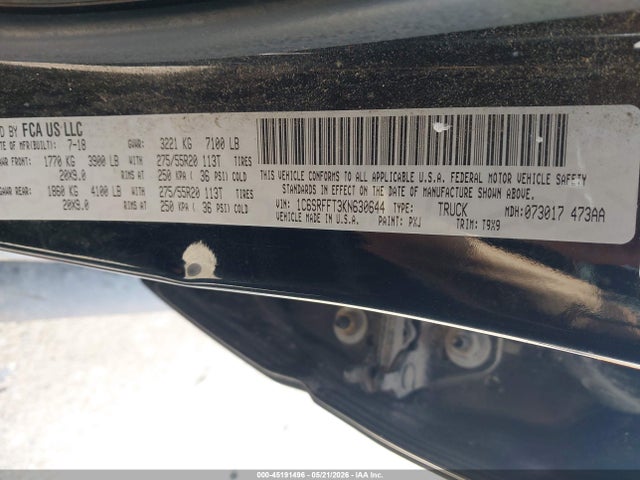 Aukcja sprzedaży 2019 Ram 1500 Big Horn/lone Star  4x4 5'7 Box, vin: 1C6SRFFT3KN630644, numer aukcji: 45191496