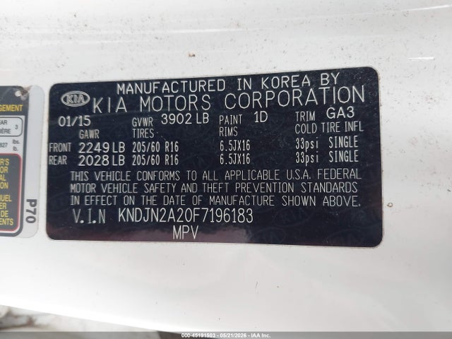 Продаж на аукціоні авто 2015 Kia Soul, vin: KNDJN2A20F7196183, номер лоту: 45191503