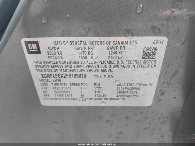 Продажа на аукционе авто 2015 Chevrolet Equinox 1lt, vin: 2GNFLFEK2F6165070, номер лота: 45191514