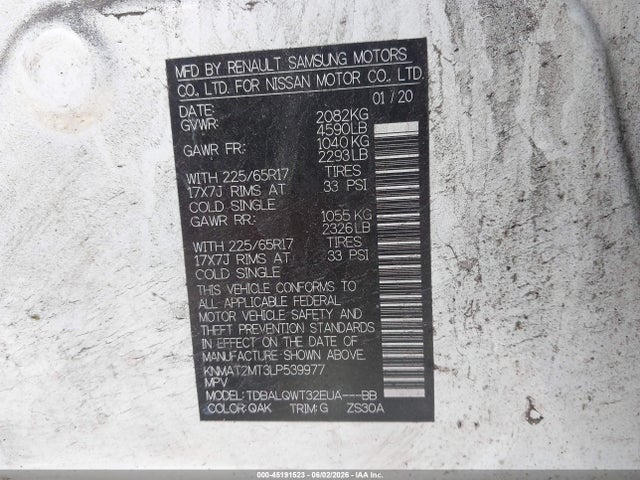 KNMAT2MT3LP539977 Nissan Rogue Sv Fwd