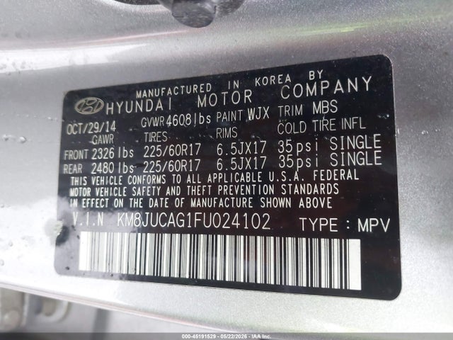 Aukcja sprzedaży 2015 Hyundai Tucson Se, vin: KM8JUCAG1FU024102, numer aukcji: 45191529