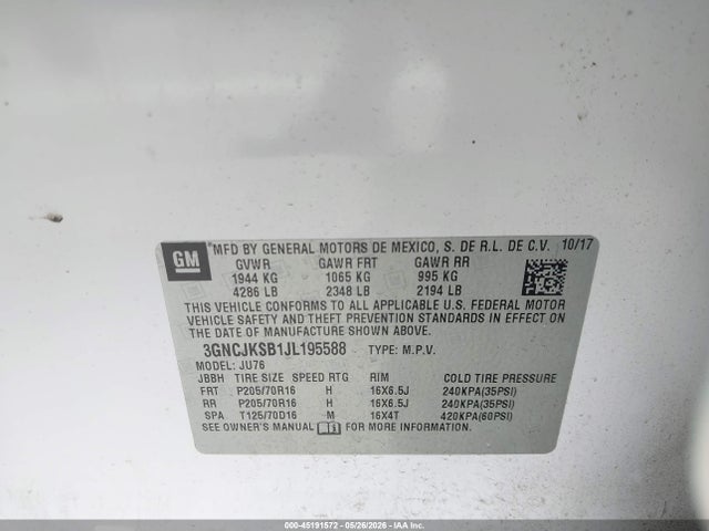 Chevrolet TRAX LS 2018 3GNCJKSB1JL195588 Image 9