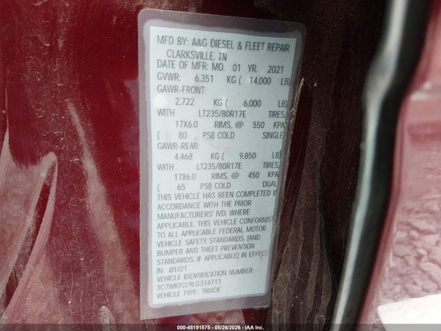 Продажа на аукционе авто 2020 Ram 3500 Chassis Tradesman/slt/laramie/limited, vin: 3C7WRTCL9LG314711, номер лота: 45191575