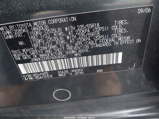 45191587 :رقم المزاد ، JTMZK32V876004042 vin ، 2007 Toyota Rav4 Sport V6 مزاد بيع