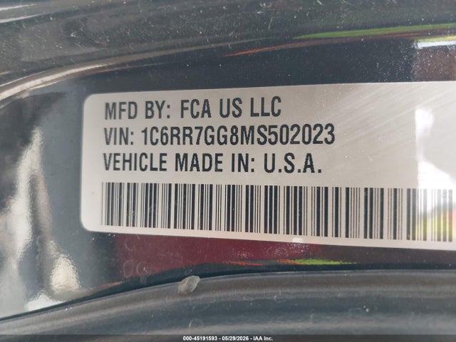 Продаж на аукціоні авто 2021 Ram 1500 Classic Warlock  4x4 6'4 Box, vin: 1C6RR7GG8MS502023, номер лоту: 45191593