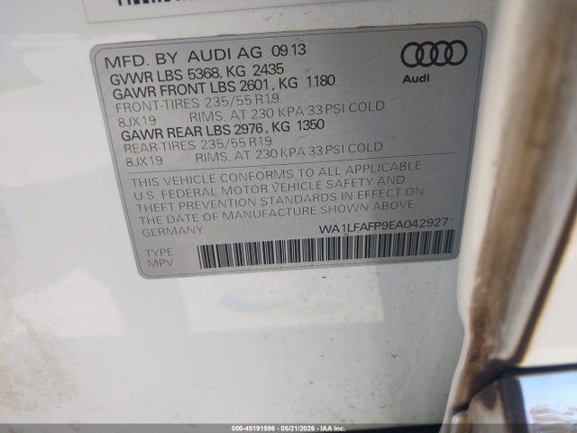 Aukcja sprzedaży 2014 Audi Q5 2.0t Premium, vin: WA1LFAFP9EA042927, numer aukcji: 45191596