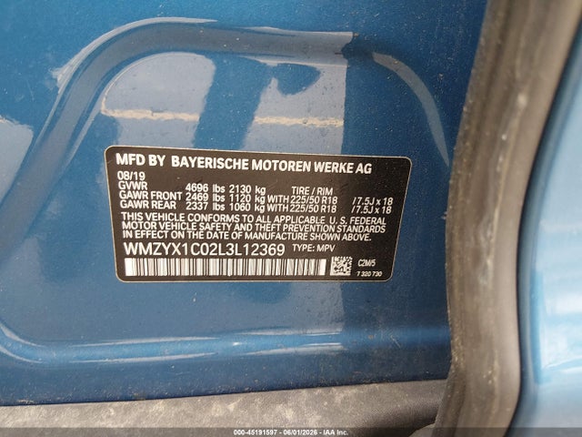 2020 Mini Countryman Cooper S მანქანა იყიდება აუქციონზე, vin: WMZYX1C02L3L12369, აუქციონის ნომერი: 45191597