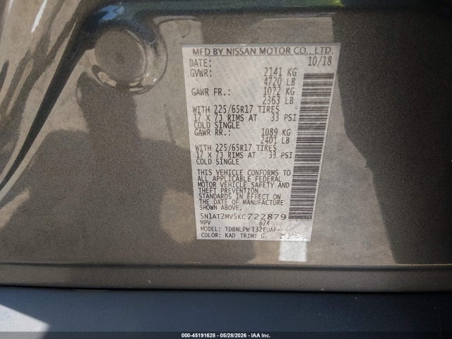 Aukcja sprzedaży 2019 Nissan Rogue S, vin: 5N1AT2MV5KC722879, numer aukcji: 45191628