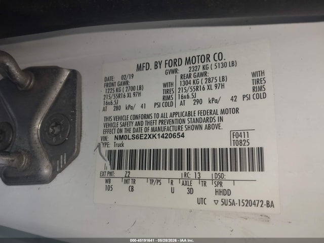 Aukcja sprzedaży 2019 Ford Transit Connect Xl, vin: NM0LS6E2XK1420654, numer aukcji: 45191641