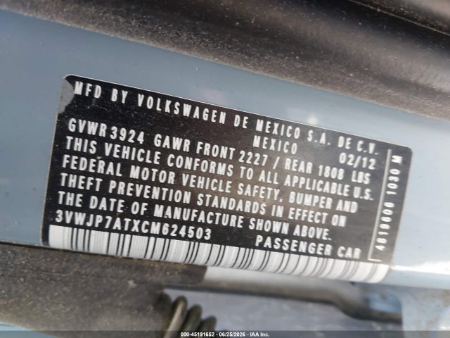 Продажа на аукционе авто 2012 Volkswagen Beetle 2.5l, vin: 3VWJP7ATXCM624503, номер лота: 45191652