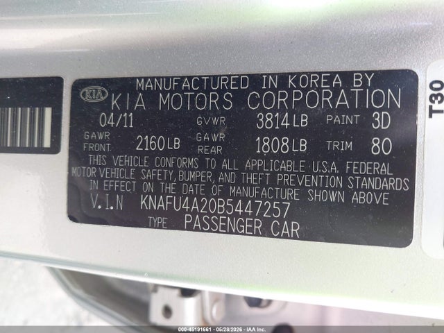 2011 Kia Forte Ex მანქანა იყიდება აუქციონზე, vin: KNAFU4A20B5447257, აუქციონის ნომერი: 45191661