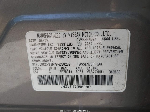 Продаж на аукціоні авто 2009 Infiniti G37x, vin: JNKCV61F79M050287, номер лоту: 45191664