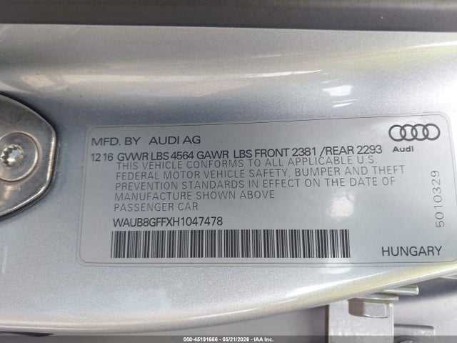 Продажа на аукционе авто 2017 Audi A3 2.0t Premium, vin: WAUB8GFFXH1047478, номер лота: 45191666