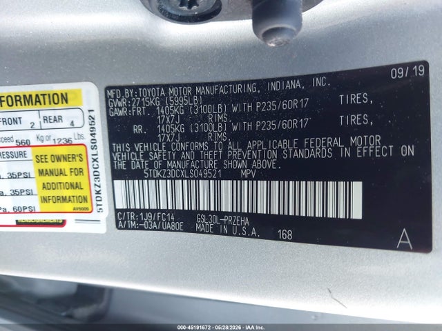Toyota SIENNA LE 2020 5TDKZ3DCXLS049521 Image 9