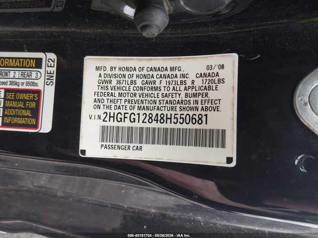 Aukcja sprzedaży 2008 Honda Civic Ex, vin: 2HGFG12848H550681, numer aukcji: 45191704