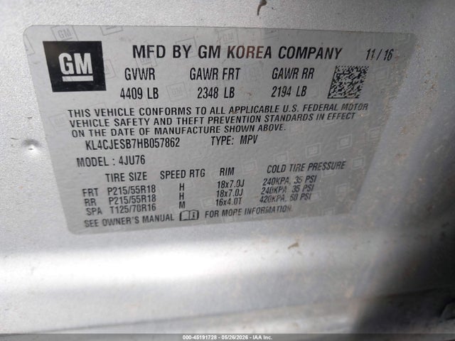 Продажа на аукционе авто 2017 Buick Encore Preferred, vin: KL4CJESB7HB057862, номер лота: 45191728