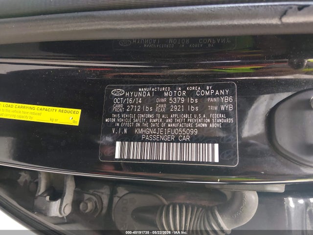 Aukcja sprzedaży 2015 Hyundai Genesis 3.8, vin: KMHGN4JE1FU055099, numer aukcji: 45191735