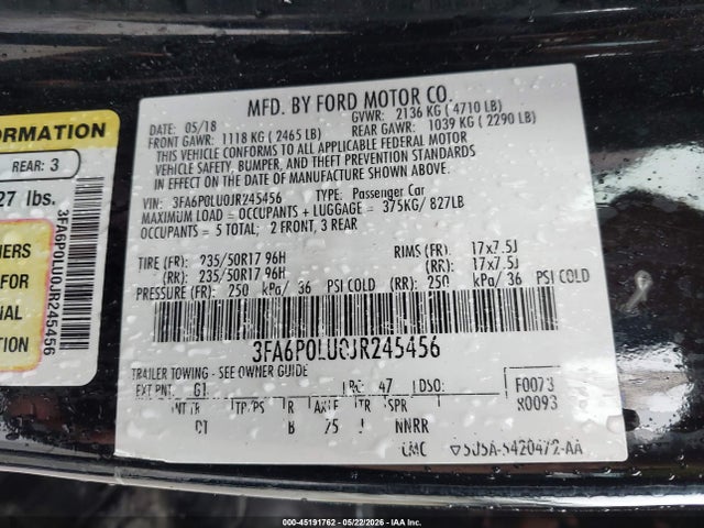 Aukcja sprzedaży 2018 Ford Fusion Hybrid Se, vin: 3FA6P0LU0JR245456, numer aukcji: 45191762