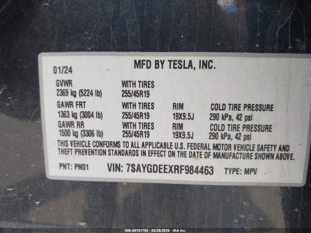 Продажа на аукционе авто 2024 Tesla Model Y Long Range Dual Motor All-wheel Drive, vin: 7SAYGDEEXRF984463, номер лота: 45191792