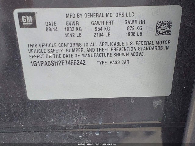 Продаж на аукціоні авто 2014 Chevrolet Cruze Ls Auto, vin: 1G1PA5SH2E7466242, номер лоту: 45191807