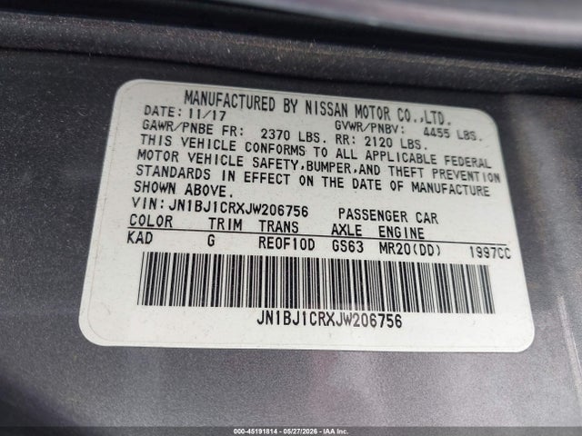 Продаж на аукціоні авто 2018 Nissan Rogue Sport S, vin: JN1BJ1CRXJW206756, номер лоту: 45191814