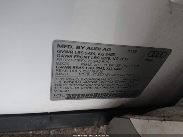 Aukcja sprzedaży 2019 Audi Q5 45 Premium, vin: WA1BNAFY6K2046284, numer aukcji: 45191819