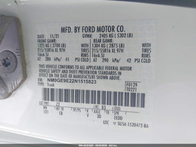 45191827 :رقم المزاد ، NM0GE9E22N1515823 vin ، 2022 Ford Transit Connect Xl Passenger مزاد بيع