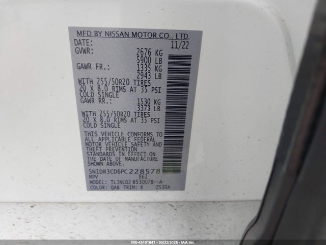 5N1DR3CD6PC228578 Nissan Pathfinder Sl 4wd