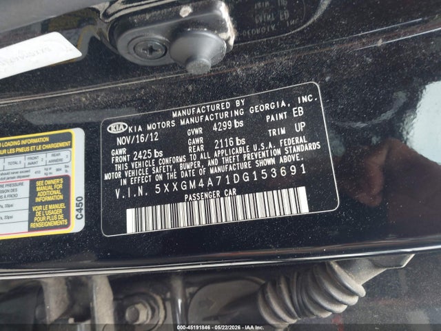Aukcja sprzedaży 2013 Kia Optima Lx, vin: 5XXGM4A71DG153691, numer aukcji: 45191846