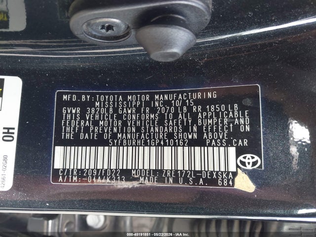 Продаж на аукціоні авто 2016 Toyota Corolla S Plus, vin: 5YFBURHE1GP410162, номер лоту: 45191851