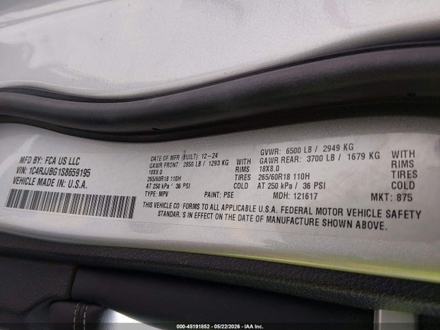 2025 Jeep Grand Cherokee L Limited 4x2 მანქანა იყიდება აუქციონზე, vin: 1C4RJJBG1S8659195, აუქციონის ნომერი: 45191852