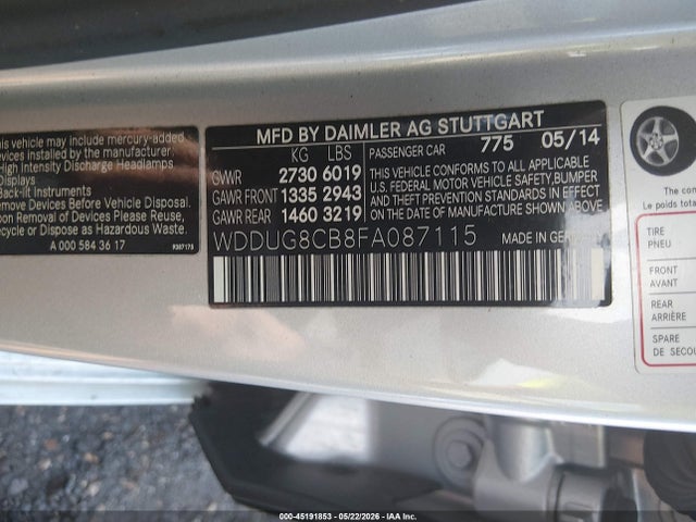 Aukcja sprzedaży 2015 Mercedes-benz S 550, vin: WDDUG8CB8FA087115, numer aukcji: 45191853