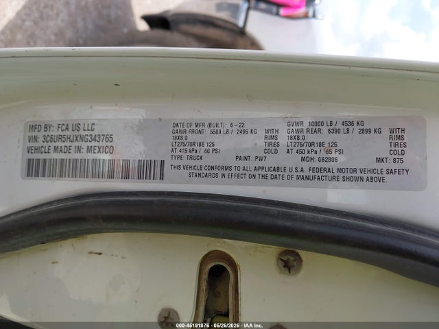 Auction sale of the 2022 Ram 2500 Tradesman  4x4 8' Box, vin: 3C6UR5HJXNG343765, lot number: 45191876