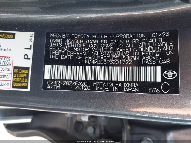 Aukcja sprzedaży 2023 Toyota Corolla Se, vin: JTND4MBE8P3201722, numer aukcji: 45191879