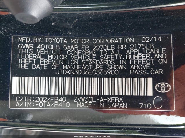 JTDKN3DU6E0365900 Toyota Prius Two
