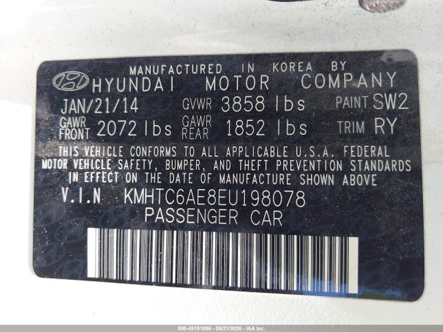 Aukcja sprzedaży 2014 Hyundai Veloster Turbo R-spec, vin: KMHTC6AE8EU198078, numer aukcji: 45191896