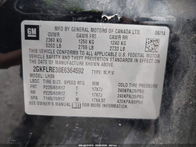 GMC Terrain Sle-2 2014 2GKFLRE30E6364592 Image 9