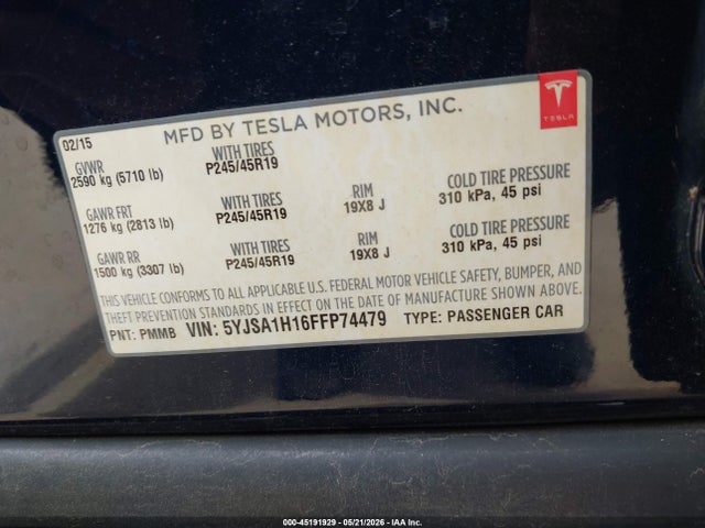 Tesla Model S 60/70/85 2015 5YJSA1H16FFP74479 Image 9