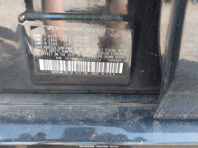 Продаж на аукціоні авто 2012 Subaru Legacy 2.5i Premium, vin: 4S3BMBG65C3022324, номер лоту: 45191940