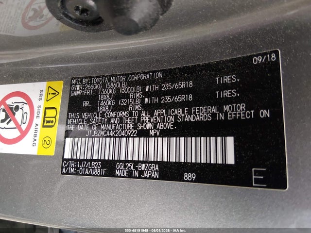 45191948 :رقم المزاد ، JTJBZMCA4K2040922 vin ، 2019 Lexus Rx 350 مزاد بيع