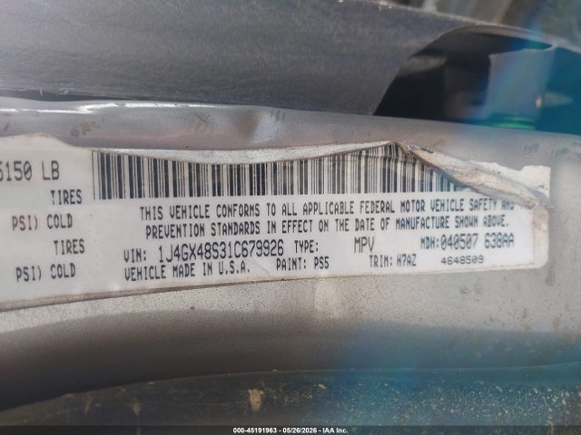 2001 Jeep Grand Cherokee Laredo მანქანა იყიდება აუქციონზე, vin: 1J4GX48S31C679926, აუქციონის ნომერი: 45191963