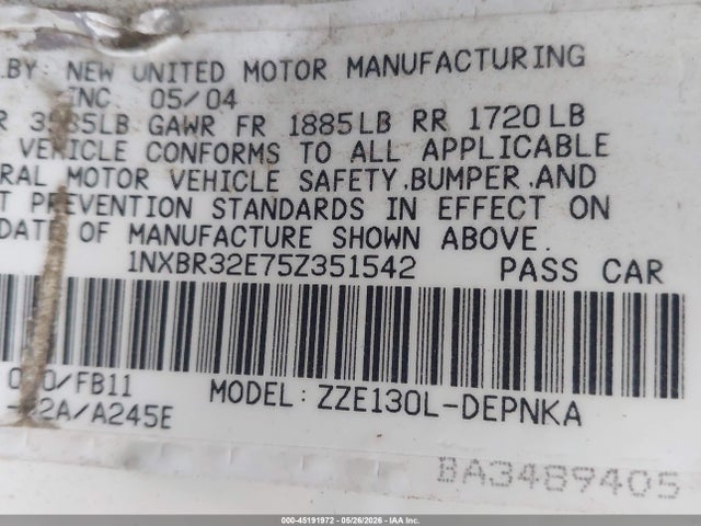 45191972 :رقم المزاد ، 1NXBR32E75Z351542 vin ، 2005 Toyota Corolla Le مزاد بيع