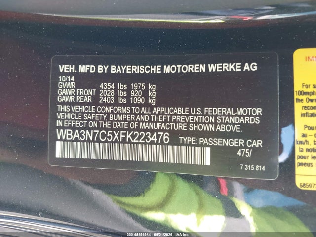 Aukcja sprzedaży 2015 Bmw 428i, vin: WBA3N7C5XFK223476, numer aukcji: 45191984